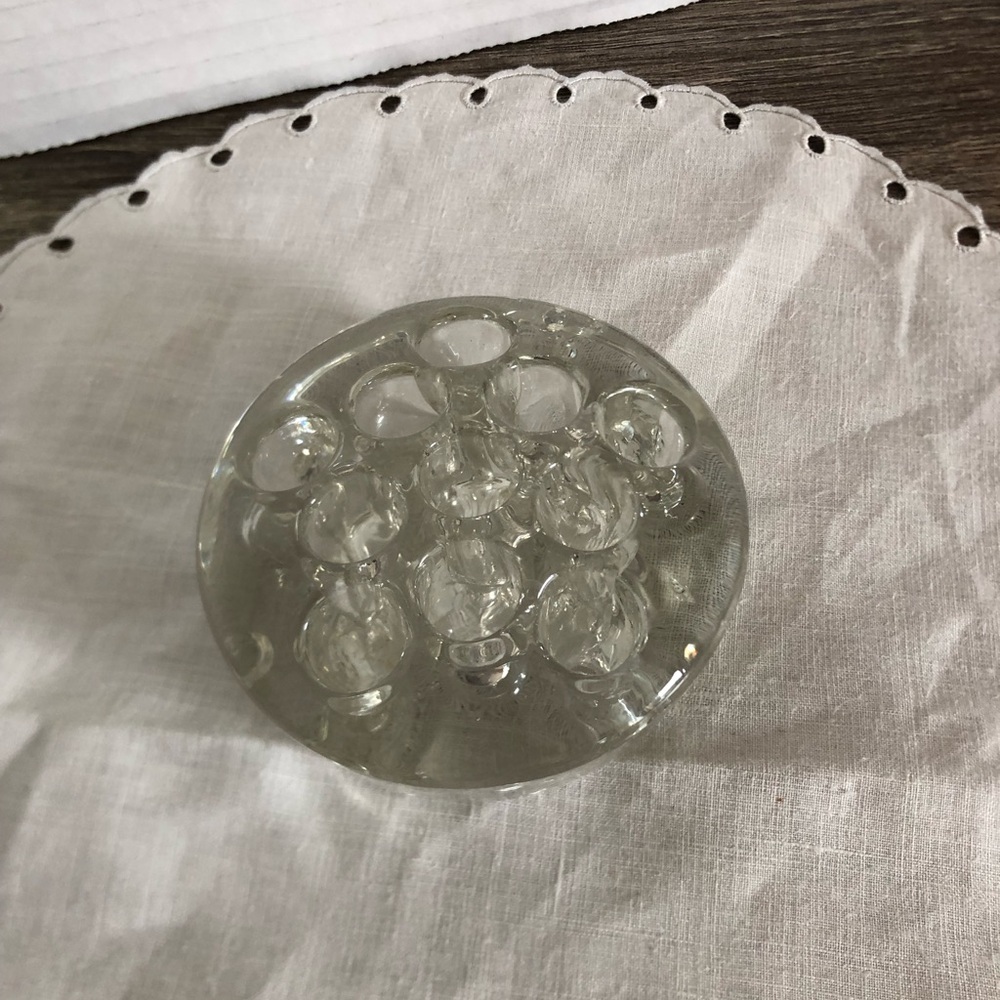 Vtg 3” Clear Glass 11 Hole Footed Floral Frog